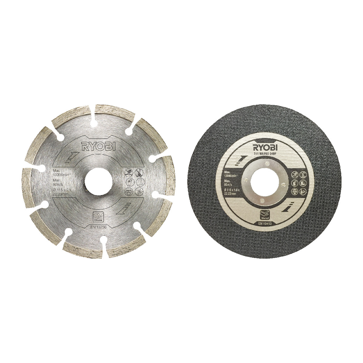 RYOBI Schleifteller-Set, 115 mm Diamantscheibe, 5x Trennscheiben für 125er Winkelschleifer R18AG-0 Produktabbildung