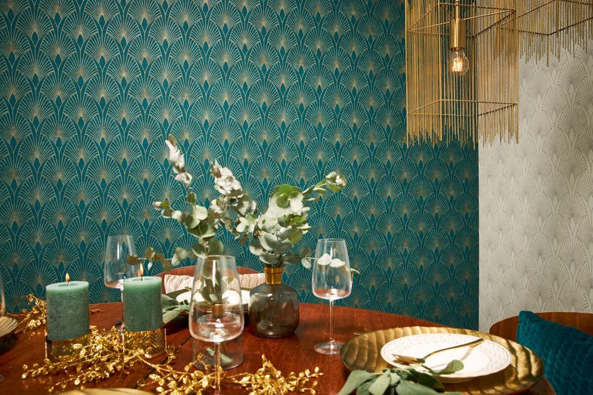 AS Creation Tapete | Geometrisches Muster Metallic Blau Grün | New Walls