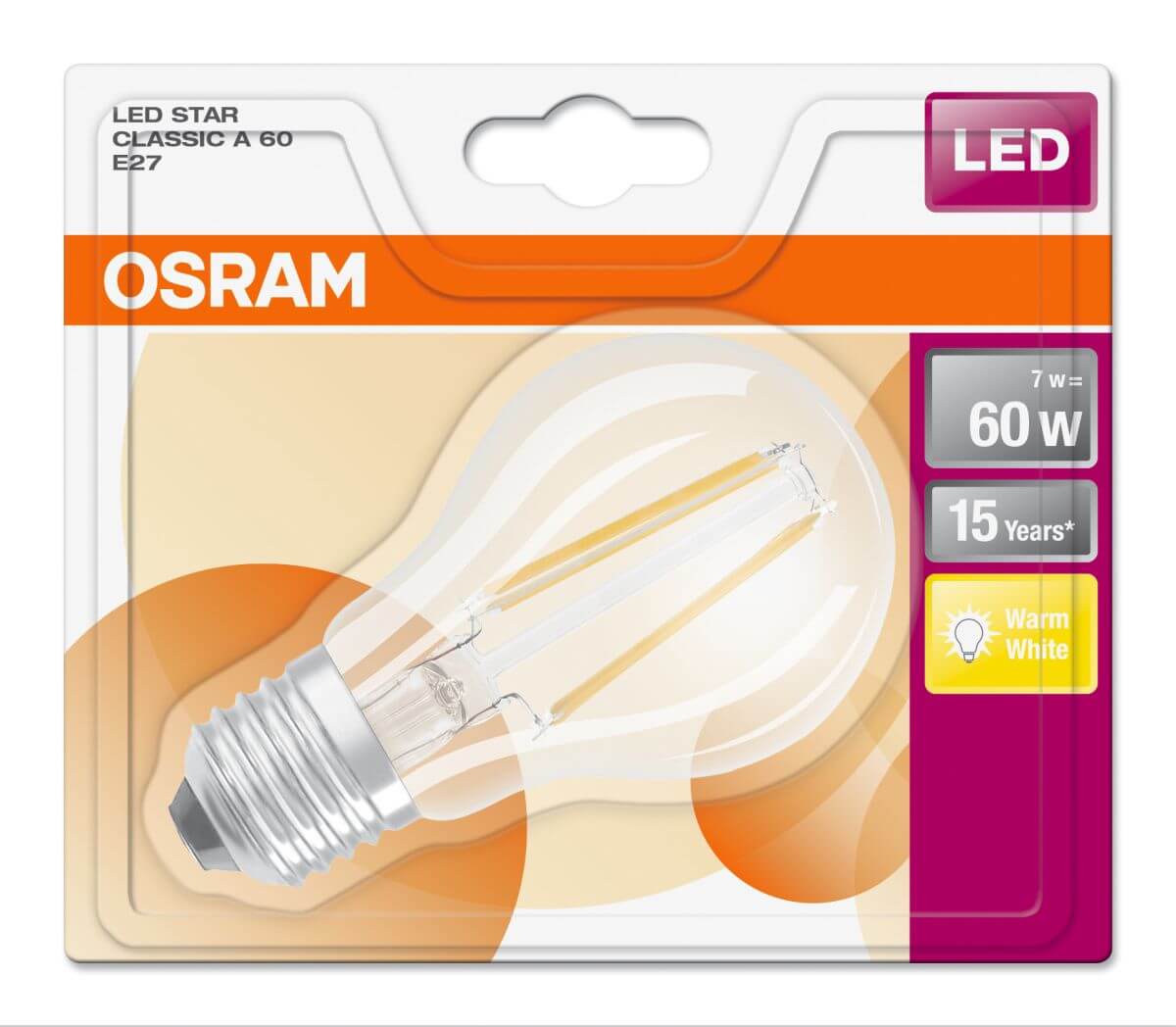 Osram LED Star Classic A 60, 7W = 60W, 806 lm, E27, klar, Warmweiß (2700K), Filament Lampe Produktabbildung 3
