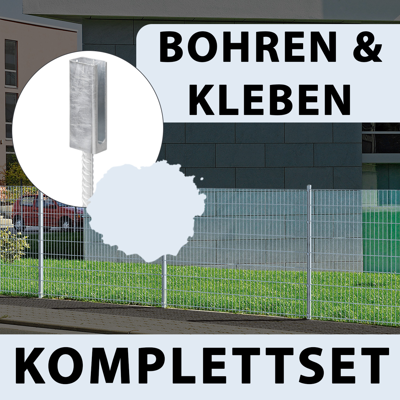 Alberts Komplettset Doppelstabmattenzaun Feuerverzinkt, Riffelstahldolle, 2 m Matten Höhe 80-120 cm Produktabbildung 2