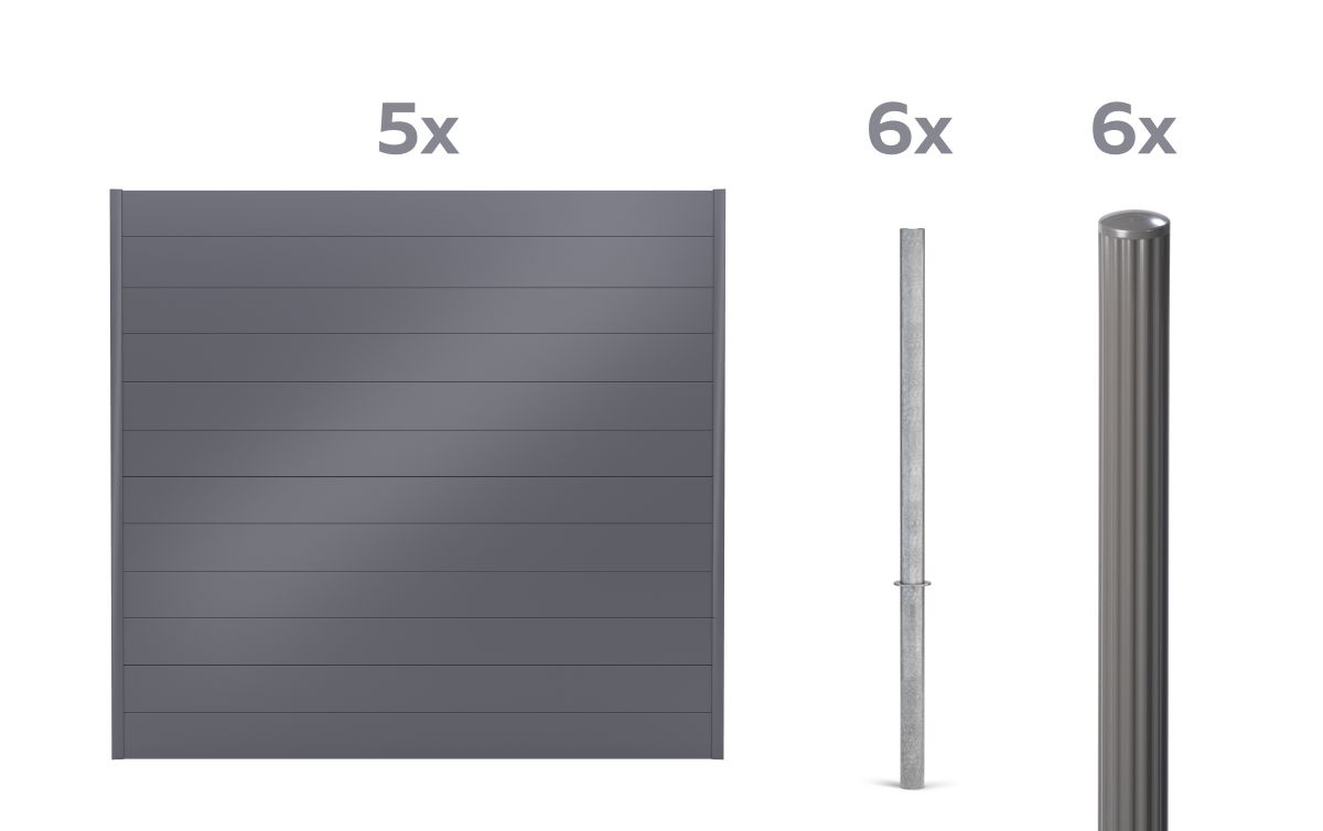 Alberts Sichtschutz Palitio Set, umbragrau 7022, Zaun zum Einbetonieren, Länge 10,00 m, Höhe 1,8 m