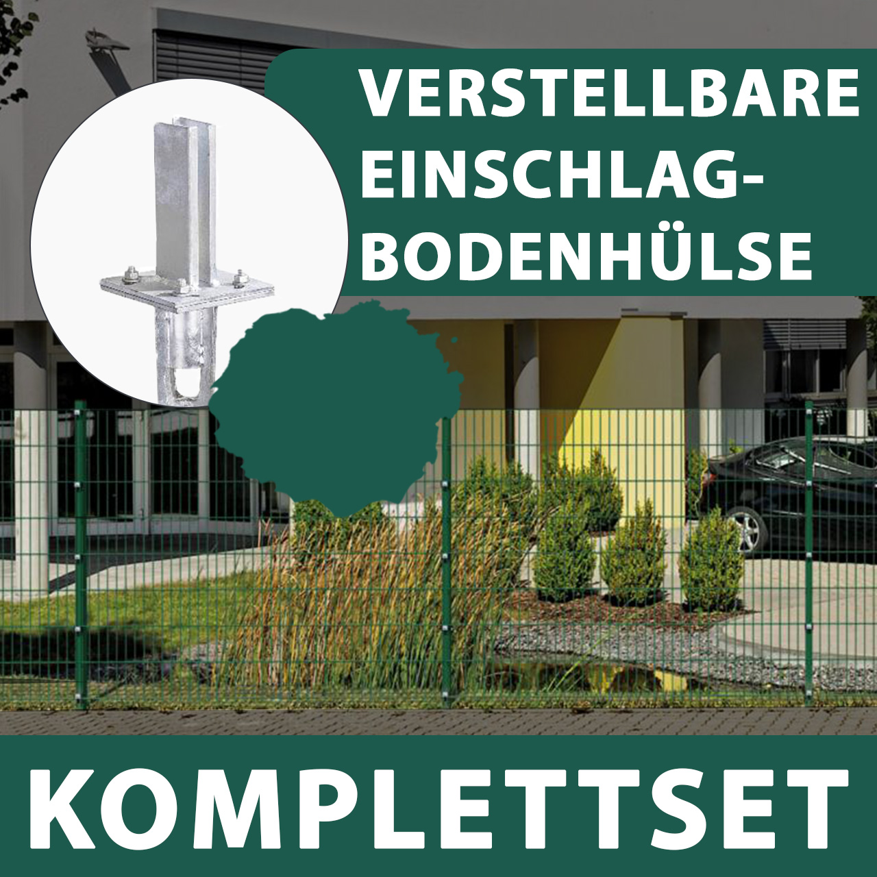 Alberts Komplettset Doppelstabmattenzaun Grün mit Bodenhülse, 2m Matten, Höhe 80-140 cm Länge 4-30 m Produktabbildung 10