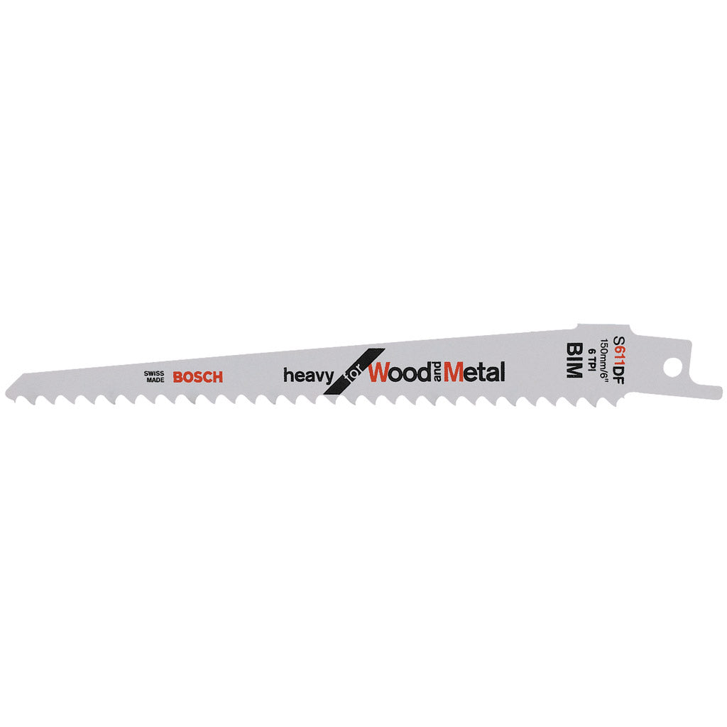BOSCH Säbelsägeblatt S 611 DF, 150 mm, BIM, 5 Stück, geschränkt, gefräst, variable Zahnteilung, Holz, Kunststoff, Nägel Produktabbildung