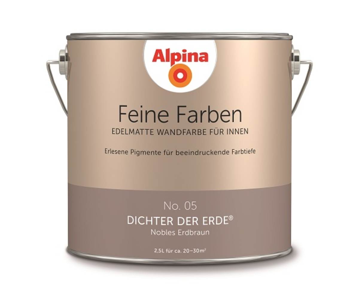 Alpina Feine Farben, Edelmatte Wandfarbe für Innen, 2,5 l Dose, Dichter der Erde-Erdbraun Alpina Feine Farben, Edelmatte Wandfarbe für Innen, 2,5 l Dose, Dichter der Erde-Erdbraun