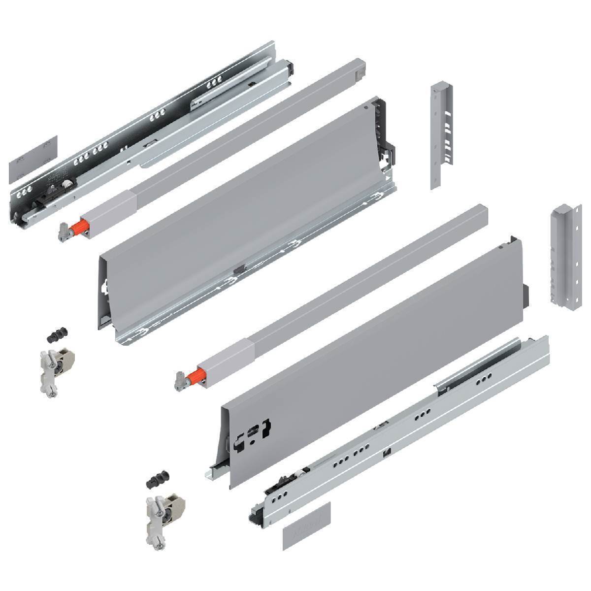 Blum TANDEMBOX antaro Frontauszug Reling D Vollauszug K-Zarge BLUMOTION Soft-Close, INSERTA, Grau Produktabbildung 1