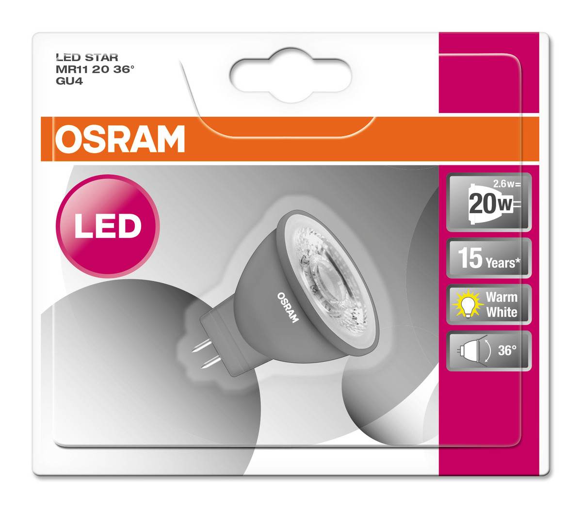 Osram LED STAR MR11 12 V 20 36° 2,6W GU4 Reflektorlampe MR11-Halogenlampen-Alternative Produktabbildung 2