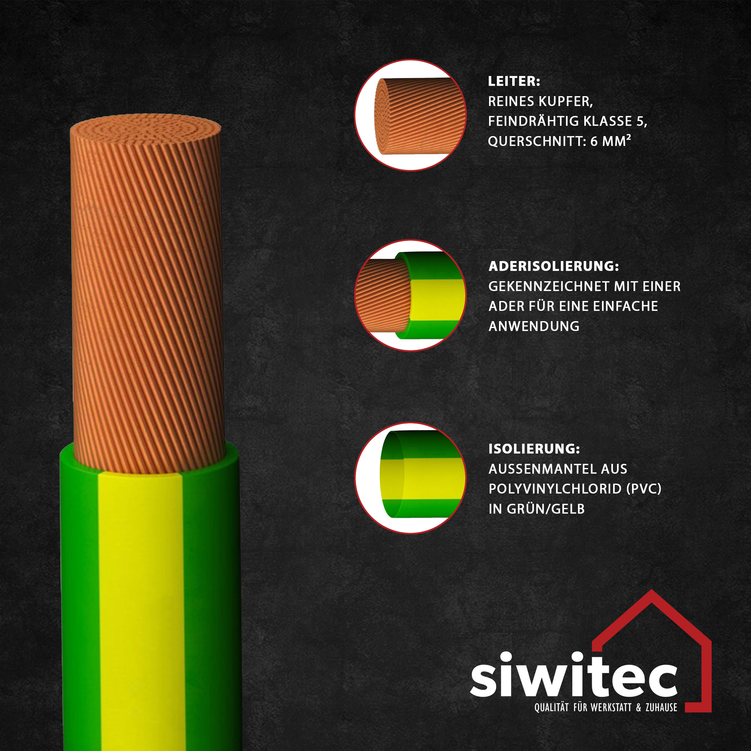 siwitec H07V-K Kabel,  1 x 6 mm², 98 m, flexibel Verdrahtungsleitung, Aderleitung, Einzelader Litze Produktabbildung 3