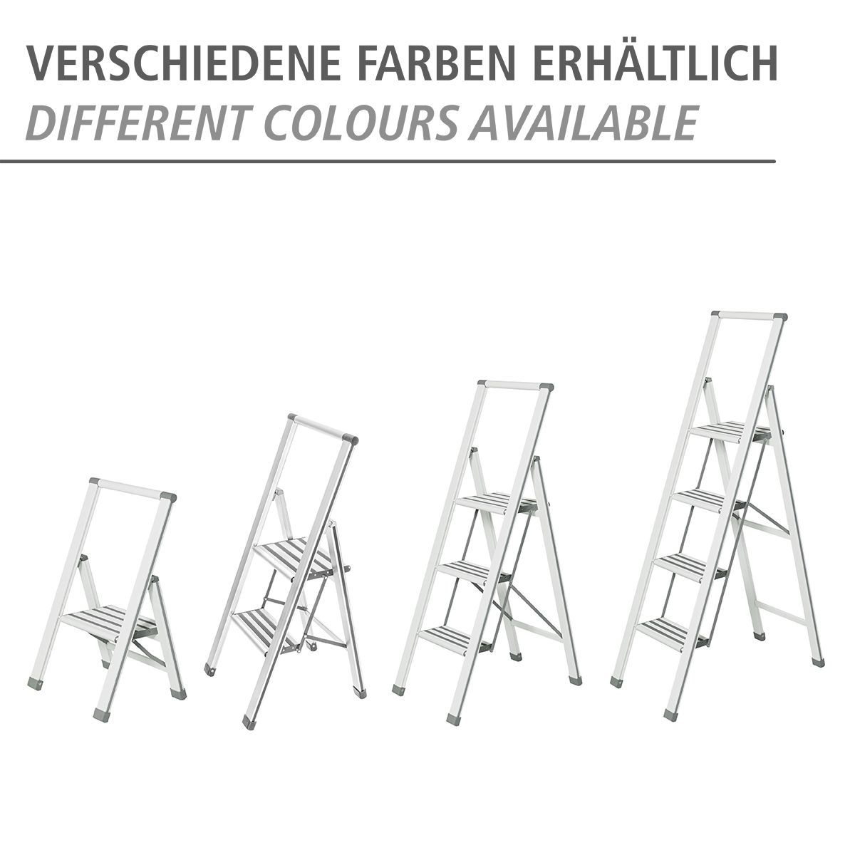 WENKO Alu-Design Klapptrittleiter 3-stufig, rutschfeste Haushaltsleiter, Sicherheitsleiter, Farbwahl Produktabbildung 7