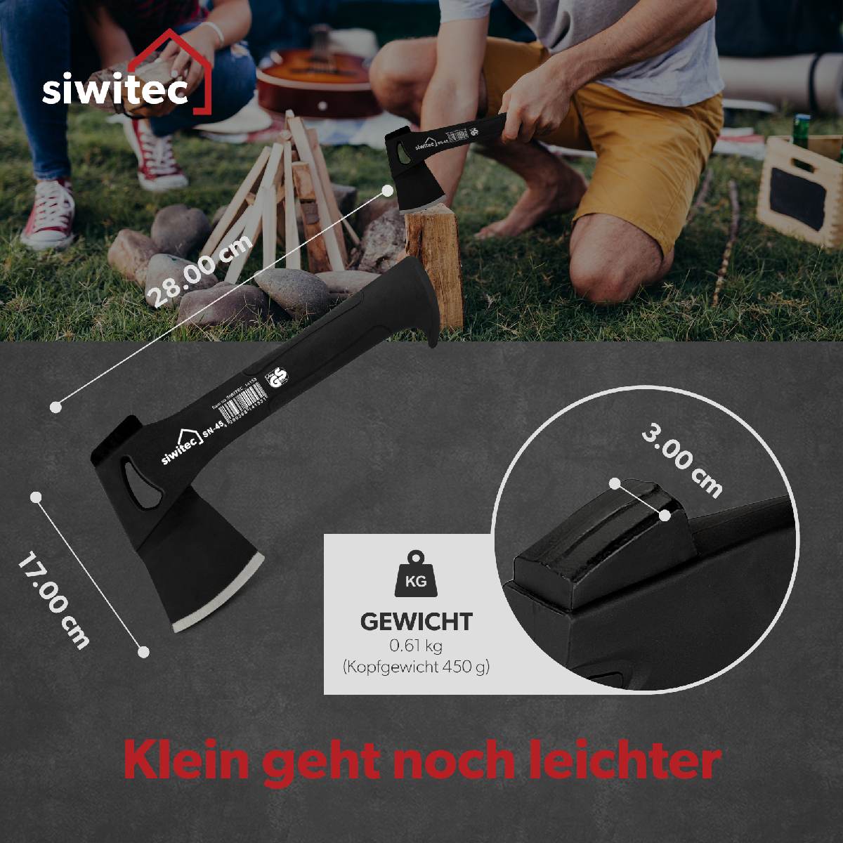 siwitec Nylonaxt SN-45, 450 Gramm Kopfgewicht inkl. Schnittschutz Produktabbildung 2