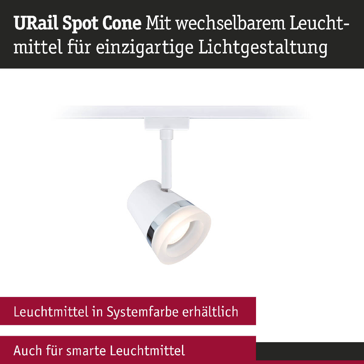 Paulmann URail Spot Cone, max 10W, GU10, ohne Leuchtmittel, 230V LED Schienensystem, Signalweiß Produktabbildung 8
