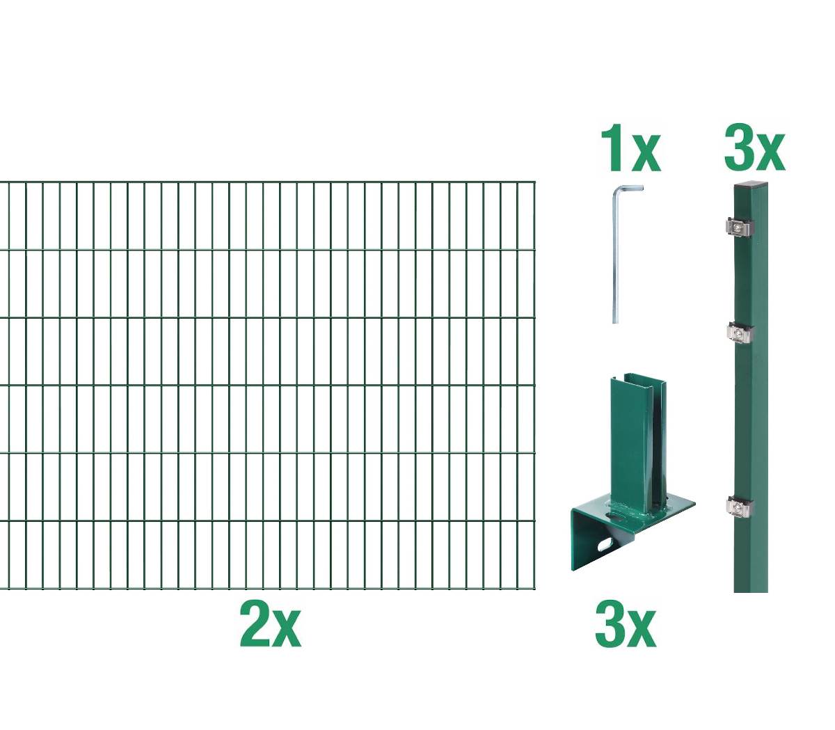 Alberts Komplettset Doppelstabmattenzaun Grün L-Pfostenträger, 2m Matten, Höhe 80-120 cm Länge 4-30m Produktabbildung