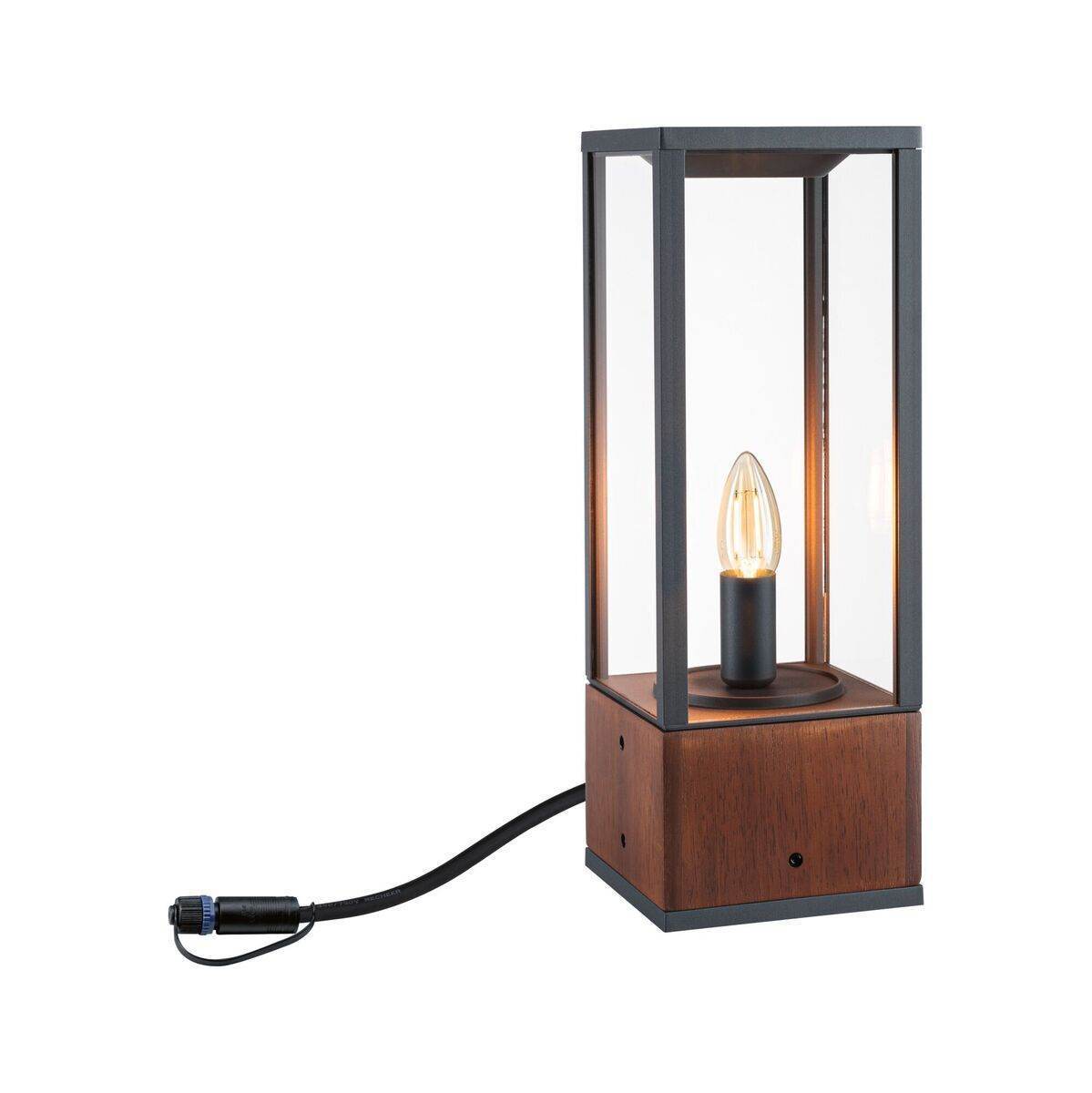 Paulmann Plug & Shine Basisset Pollerleuchte Venea, 40 cm, 24 V, IP44, Holz, Schwarz, 1900 K Gold Produktabbildung 2
