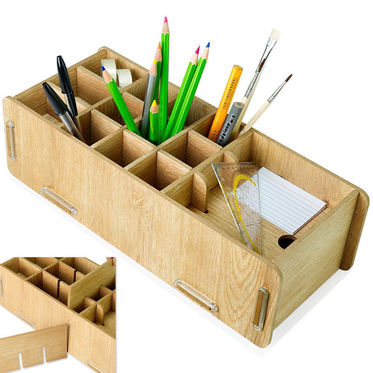 clipfritz Utensilienbox | 16 variable Fächer | Schreibtisch Organizer | 31,7 x 13,7 cm | nachhaltige Forstwirtschaft