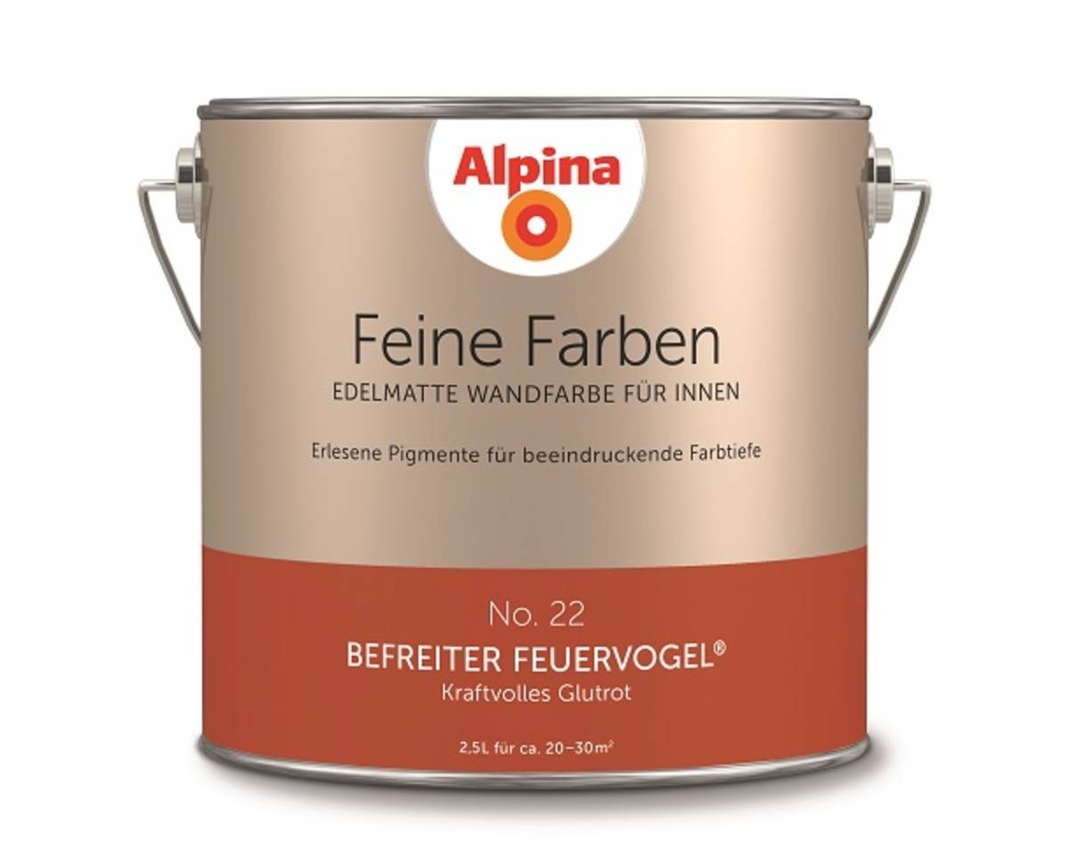 Alpina Feine Farben, Edelmatte Wandfarbe für Innen, 2,5 l, Befreiter Feuervogel-Glutrot Alpina Feine Farben, Edelmatte Wandfarbe für Innen, 2,5 l, Befreiter Feuervogel-Glutrot