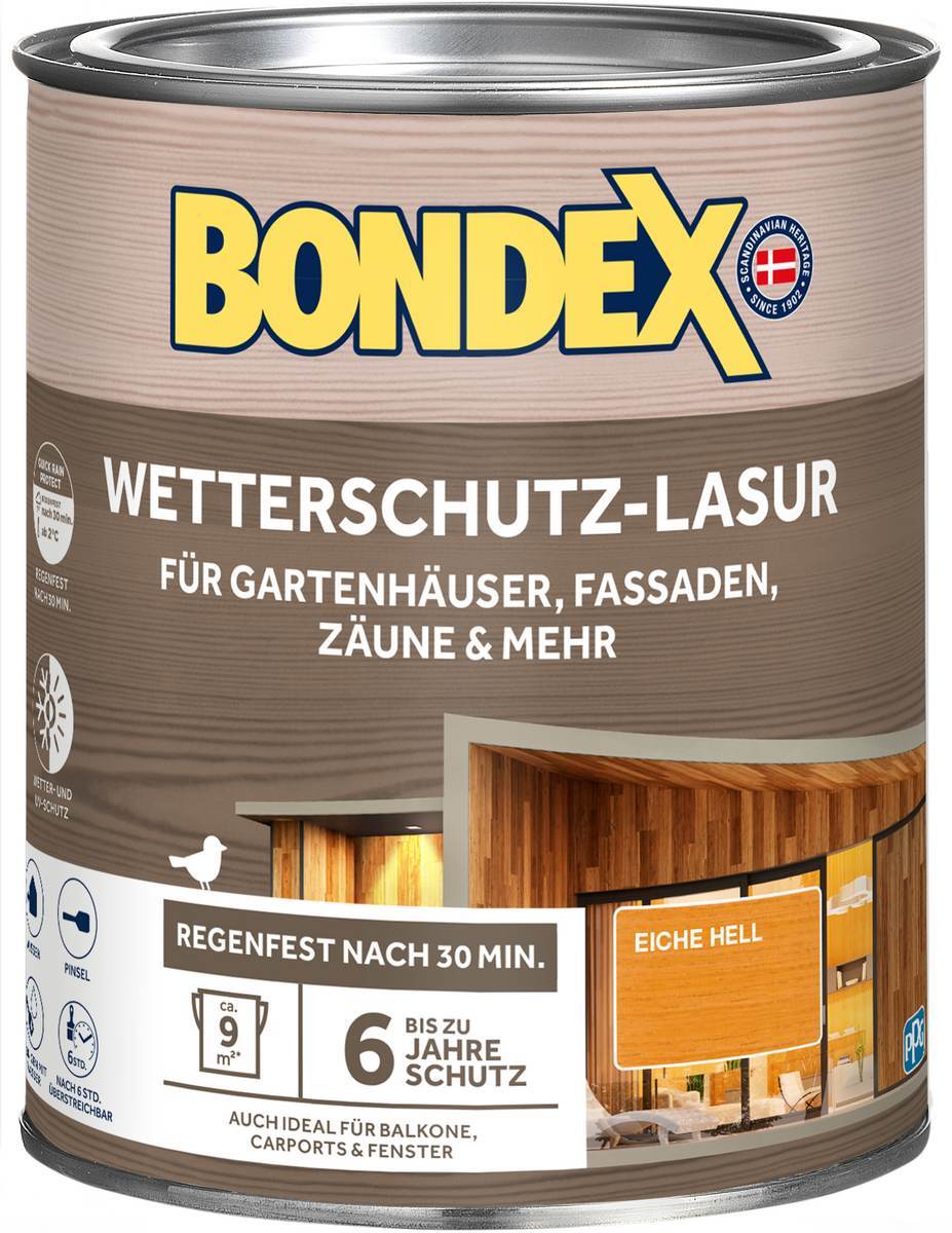 BONDEX Wetterschutz-Lasur für Aussen, Holz-Schutz, UV-Schutz, seidenmatt, Eiche Hell, 0,75 l Produktabbildung 5