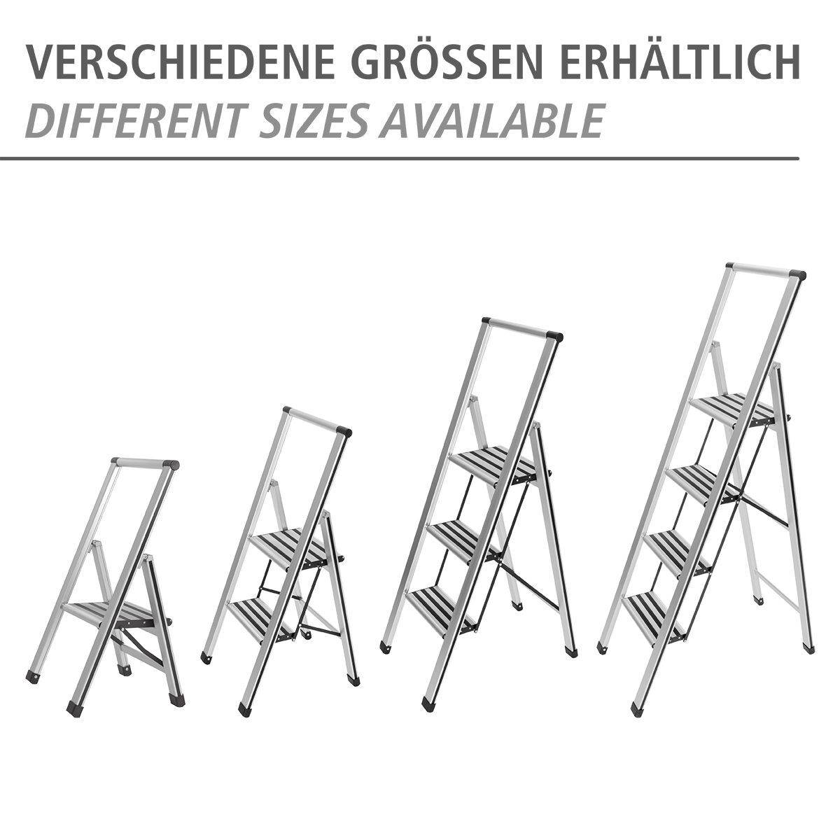 WENKO Alu-Design Klapptrittleiter 3-stufig, rutschfeste Haushaltsleiter, Sicherheitsleiter, Farbwahl Produktabbildung 6
