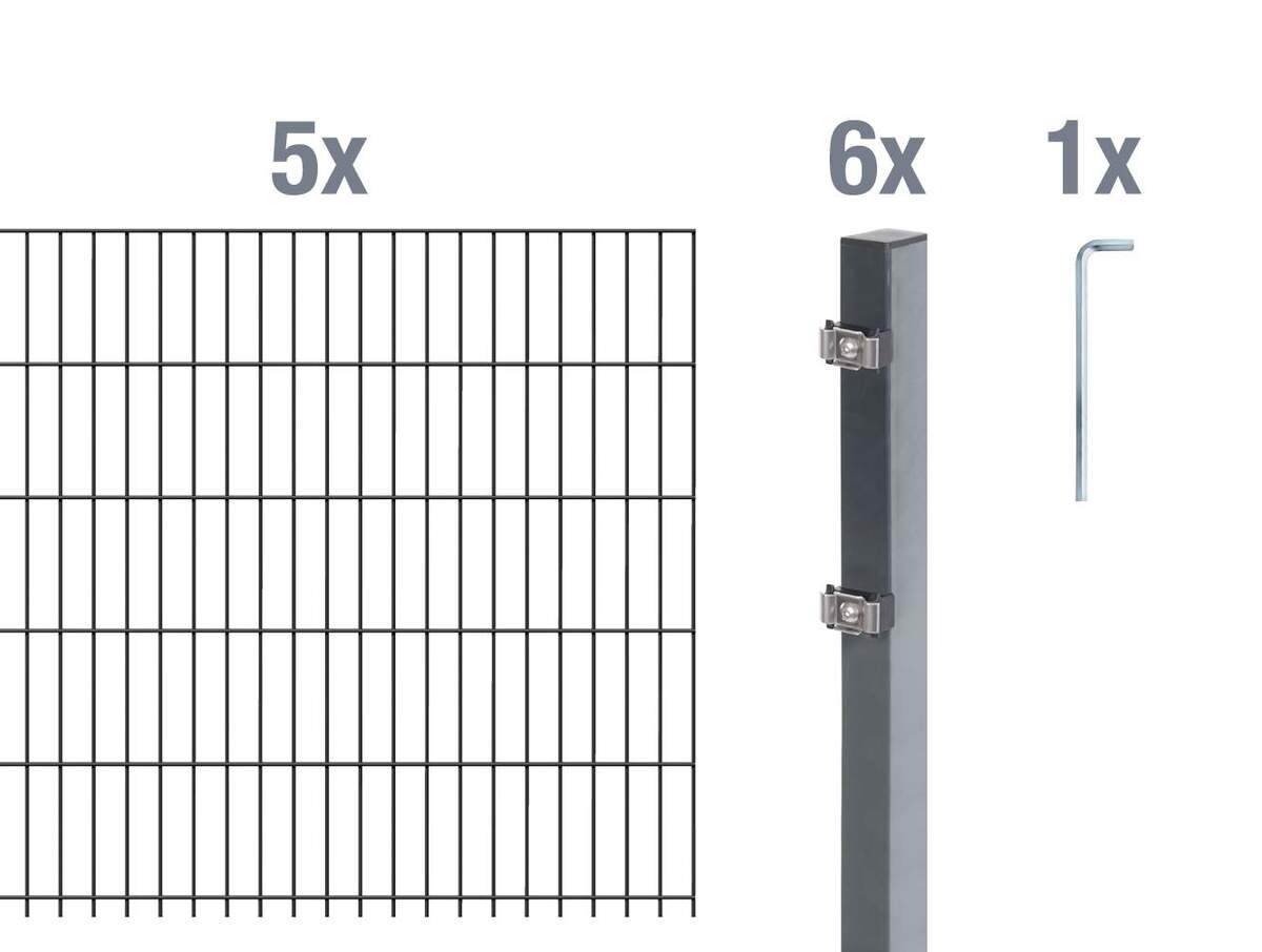 Alberts Komplettset Doppelstabmattenzaun Anthrazit, 2 m Matten, Höhe 200 cm, Länge 10 m Produktabbildung 1
