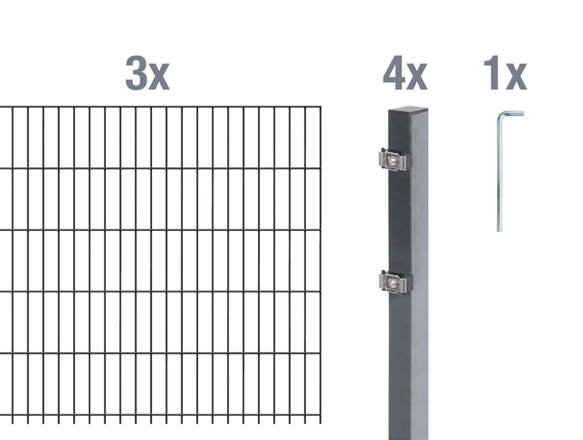 Alberts Komplettset Doppelstabmattenzaun Anthrazit, 2 m Matten, Höhe 200 cm, Länge 6 m Produktabbildung 1