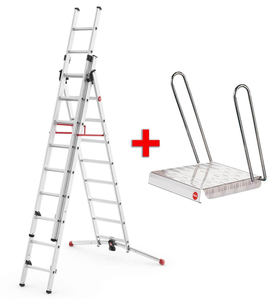 Hailo 2A-Ware ProfiLOT Aluminium-Teleskopleiter, gratis Einhängetritt, Kombi-Leiter 2x9 + 1x8 Stufen Produktabbildung 1