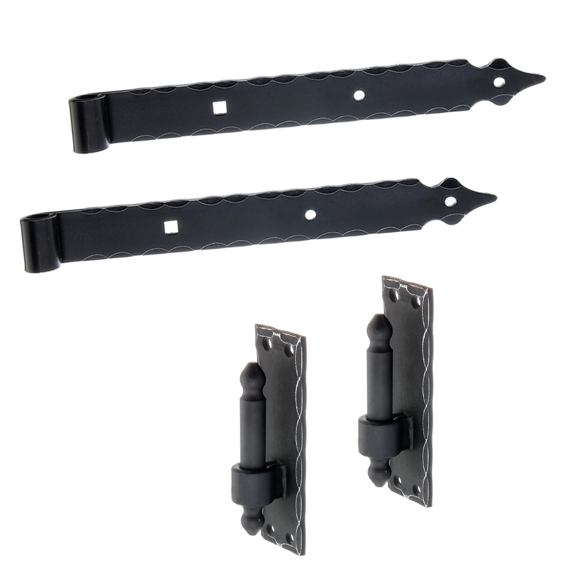 siwitec Ladenband Zierspitze 2er Set 400 mm mit engen Kloben, Ø16 mm, verzinkt, schwarz Produktabbildung
