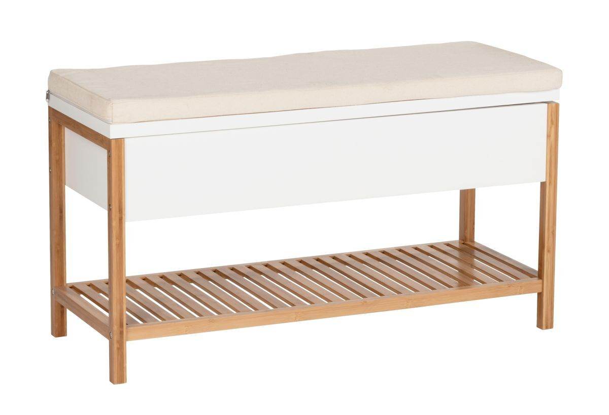 WENKO Schuhbank mit Staufach Finja, Sitzbank mit Stauraum, Schuhablage und Sitzpolster, Bambus MDF Produktabbildung