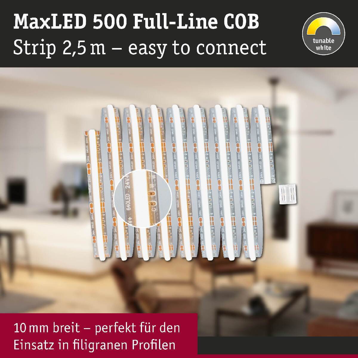 Paulmann MaxLED 500 LED Strip Full-Line COB Einzelstripe 2,5m 13W 600lm|m 640LEDs pro m Tunable White Produktabbildung 6