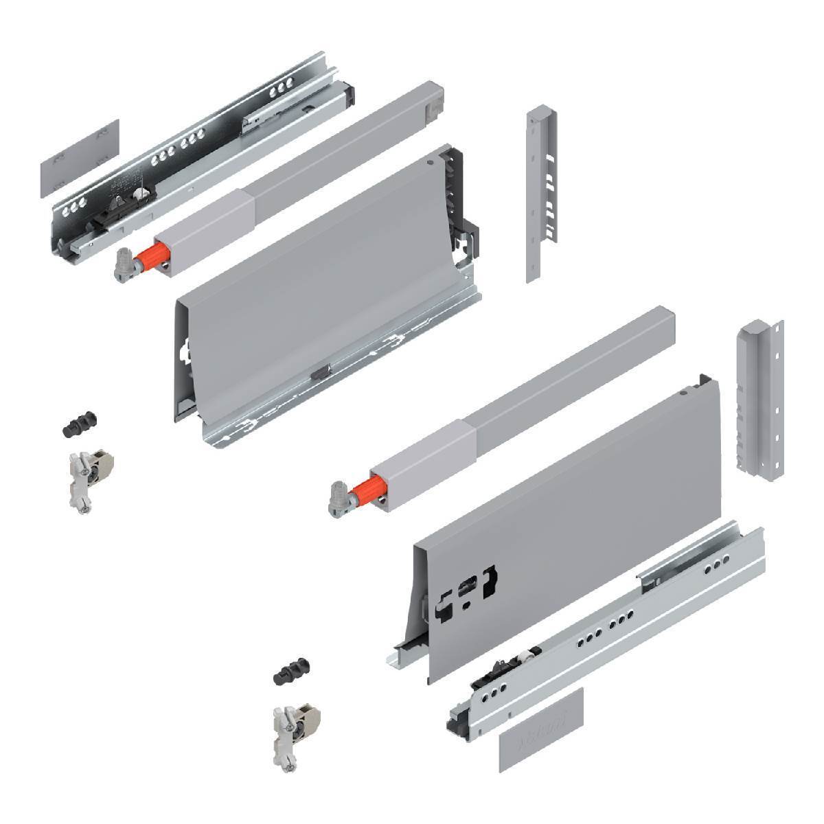 Blum TANDEMBOX antaro Frontauszug Reling D Vollauszug K-Zarge BLUMOTION Soft-Close, INSERTA, Grau Produktabbildung 1