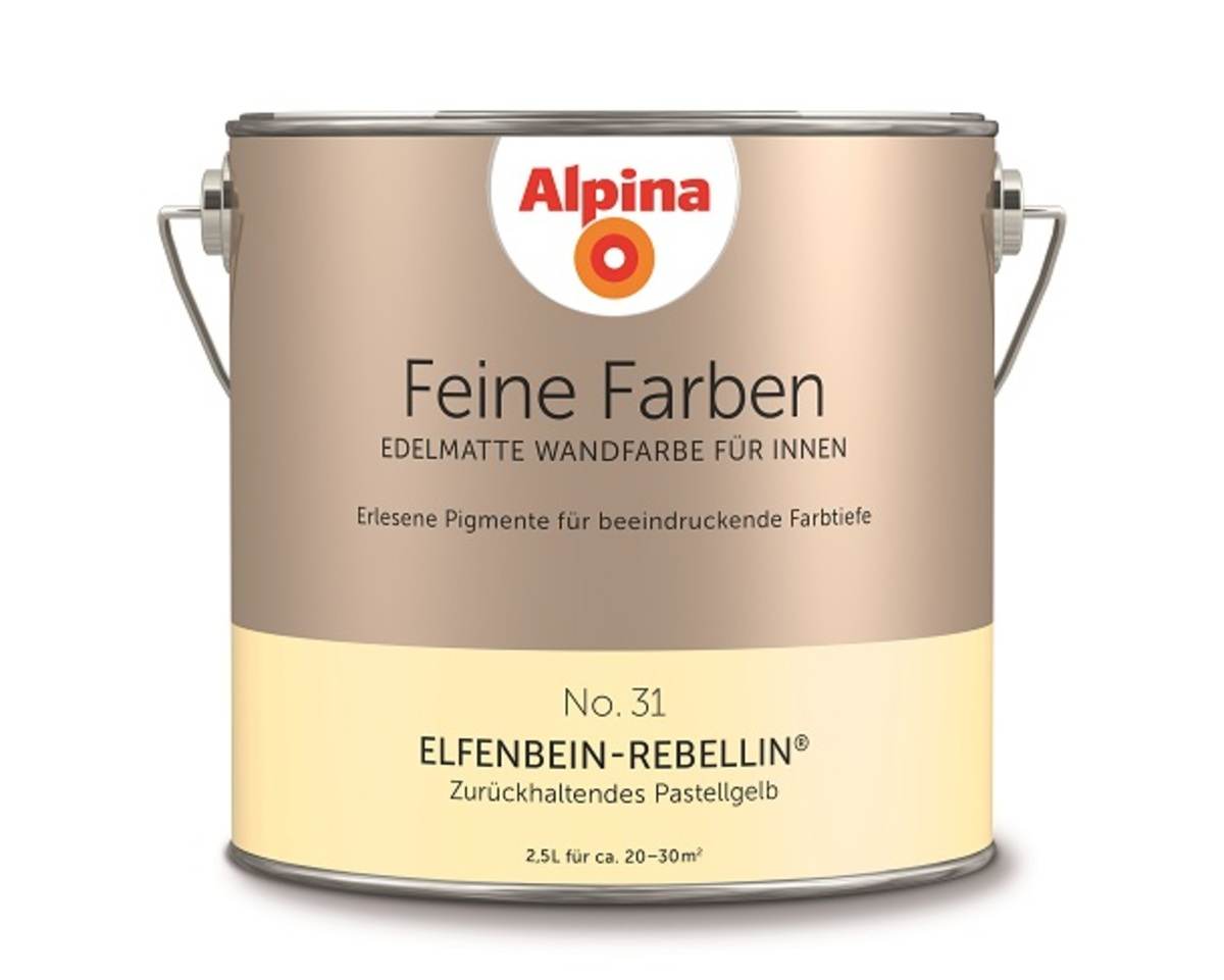 Alpina Feine Farben, Edelmatte Wandfarbe für Innen, 2,5 l, Elfenbein-Rebellin-Pastellgelb Alpina Feine Farben, Edelmatte Wandfarbe für Innen, 2,5 l, Elfenbein-Rebellin-Pastellgelb