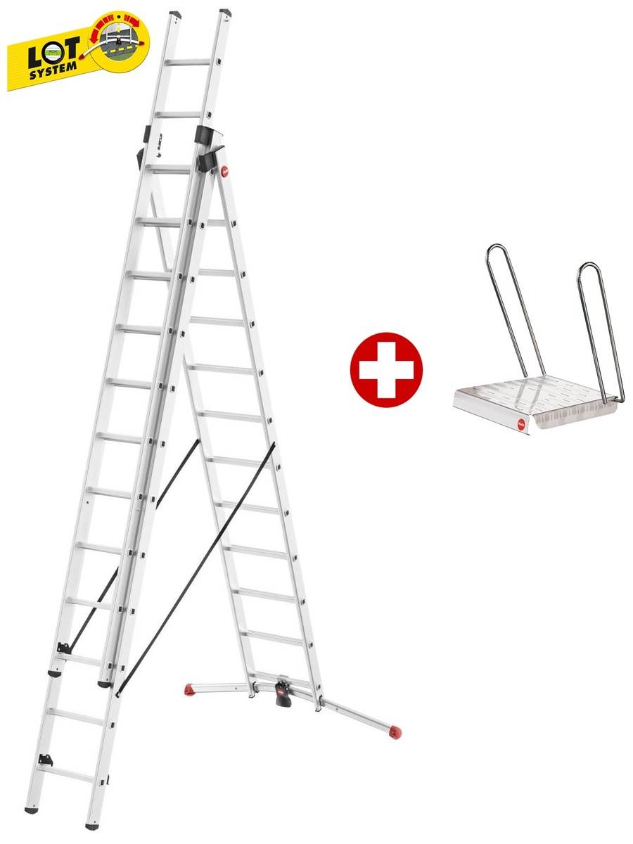 Hailo 2A-Ware ProfiLOT Aluminium-Teleskopleiter, gratis Einhängetritt, Kombi-Leiter 3 x 12 Sprossen Produktabbildung 1