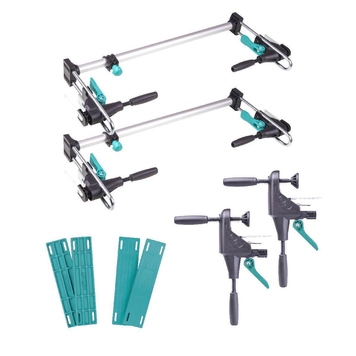 wolfcraft Türfutter-Montage-Set PRO, inklusive 2x Streben, 2x Zwingen und 4x Ausgleichsunterlagen Produktabbildung 1
