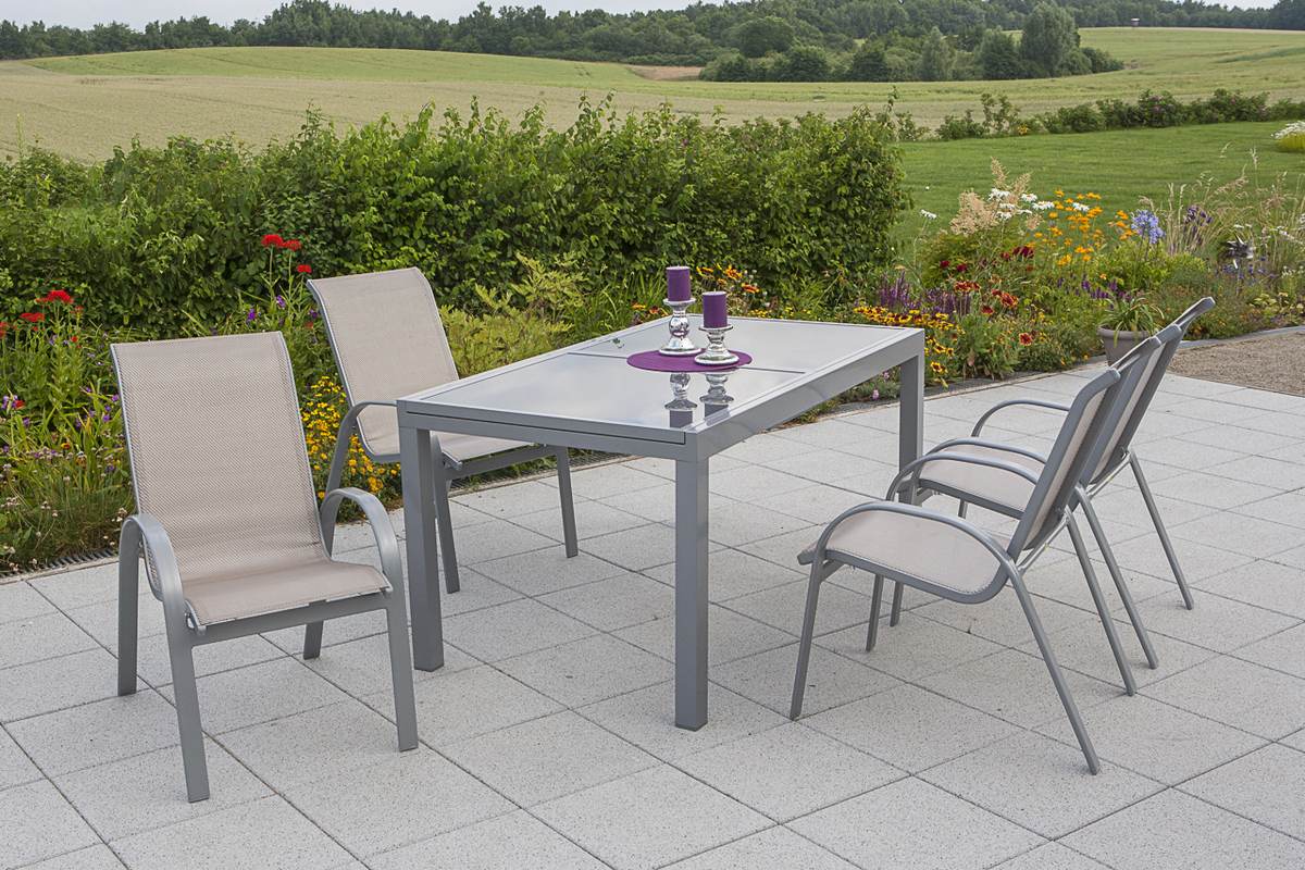 YOURSOL by Merxx Gartenmöbel Set Amalfi für 4 Personen mit Ausziehtisch, Aluminium Stapelstühle Produktabbildung 1