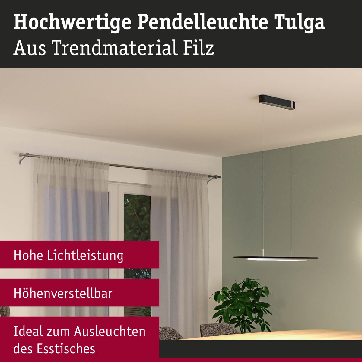Paulmann LED Pendelleuchte Tulga in Anthrazit 27W 1800lm Produktabbildung 9