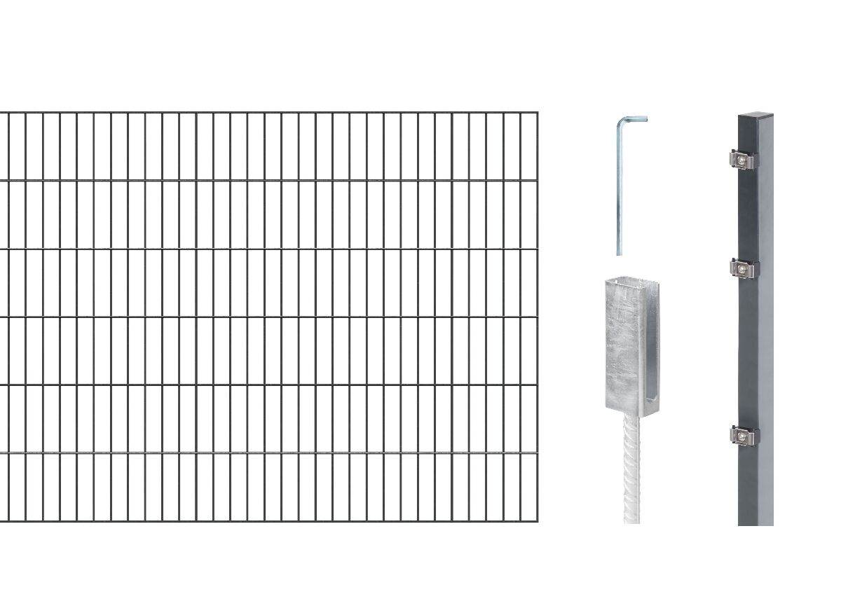 Alberts Komplettset Doppelstabmattenzaun Anthrazit mit Riffelstahldolle, 2 m Matten, Höhe 80-120 cm Produktabbildung 5