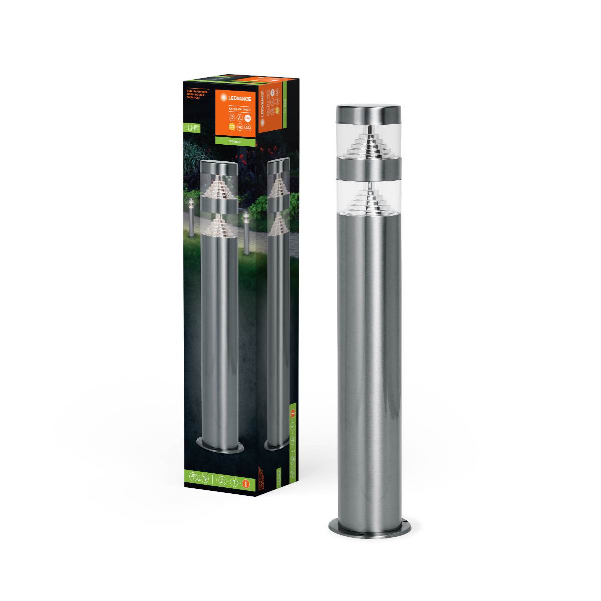 LEDVANCE LED Pollerleuchte Endura Hybrid Orion Double, wetterfeste 12 V Wegleuchte aus Stahl, grau Produktabbildung