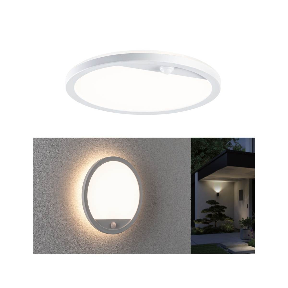 Paulmann Außenpanel Lamina mit Bewegungsmelder, IP44, 3000 K, Warmweiß, Weiß, Rund Produktabbildung 2