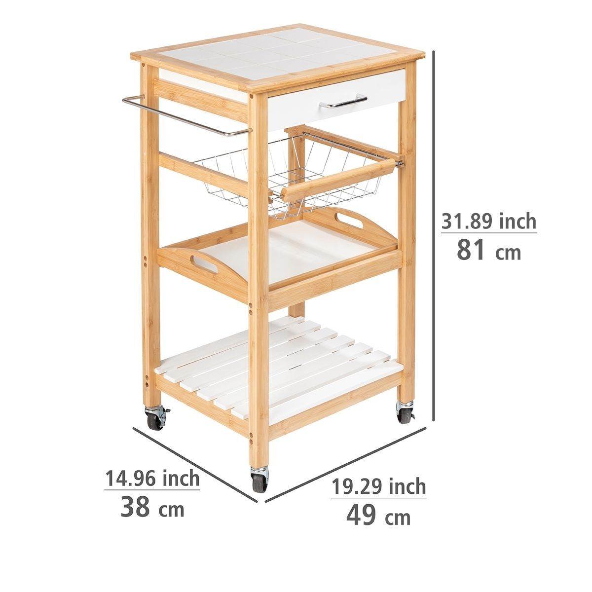 WENKO Küchenwagen Finja, Servierwagen aus nachhaltigem Bambus und MDF mit Schublade und Drahtkorb Produktabbildung 5