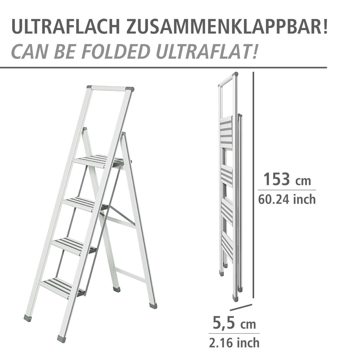 WENKO Alu-Design Klapptrittleiter 4-stufig, rutschfeste Haushaltsleiter, Sicherheitsleiter, Farbwahl Produktabbildung 5