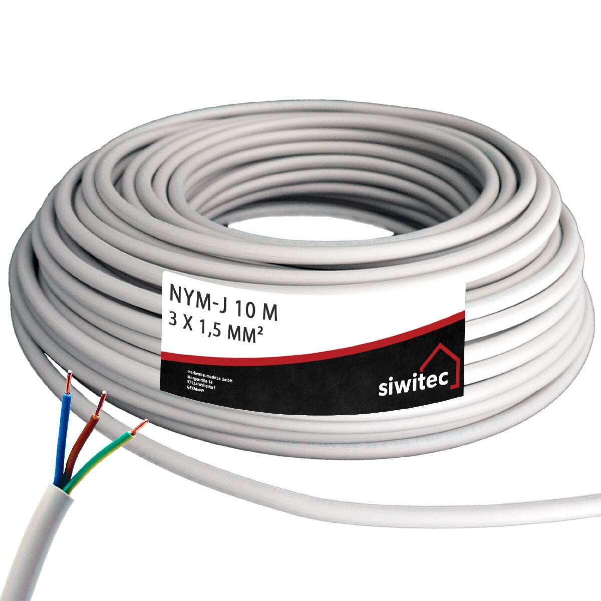 siwitec NYM-Kabel, NYM-J 3 x 1,5 mm2, 10 m Kabelring, Installationskabel, Mantelleitung, Stromkabel Produktabbildung