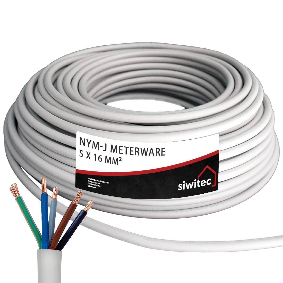 siwitec NYM-Kabel,  NYM-J 5 x 16 mm², 3 m, Installationskabel, Mantelleitung, Stromkabel nach Maß Produktabbildung 9