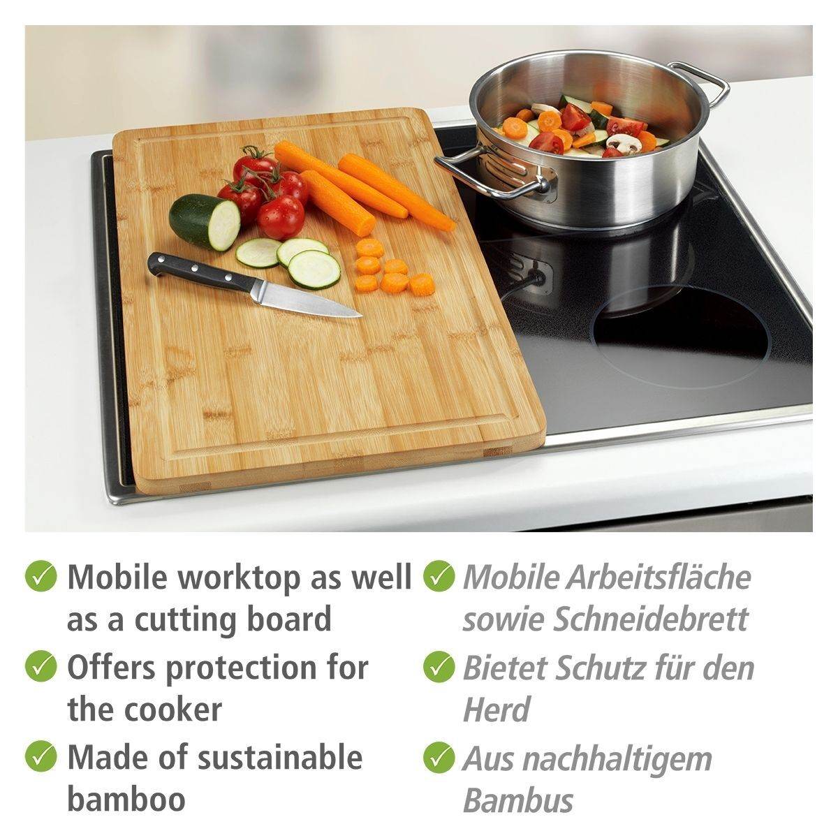 WENKO Herdabdeckplatte Bambus, Abdeckung für Glaskeramik-Herde, auch als Schneidbrett verwendbar Produktabbildung 3
