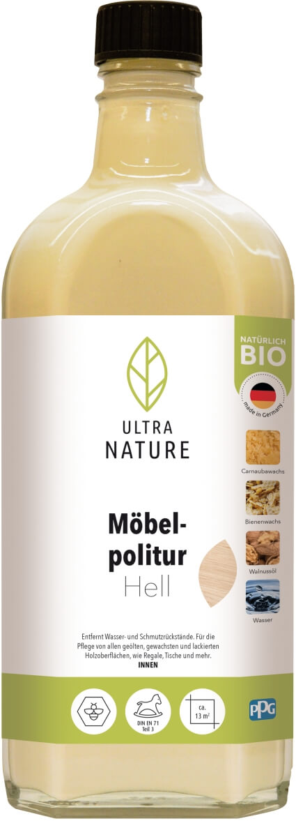 ULTRA NATURE Möbelpolitur 0,25L, Kinderspielzeug geeignet, Bio, Lösemittelfrei, vers Farben Produktabbildung 2