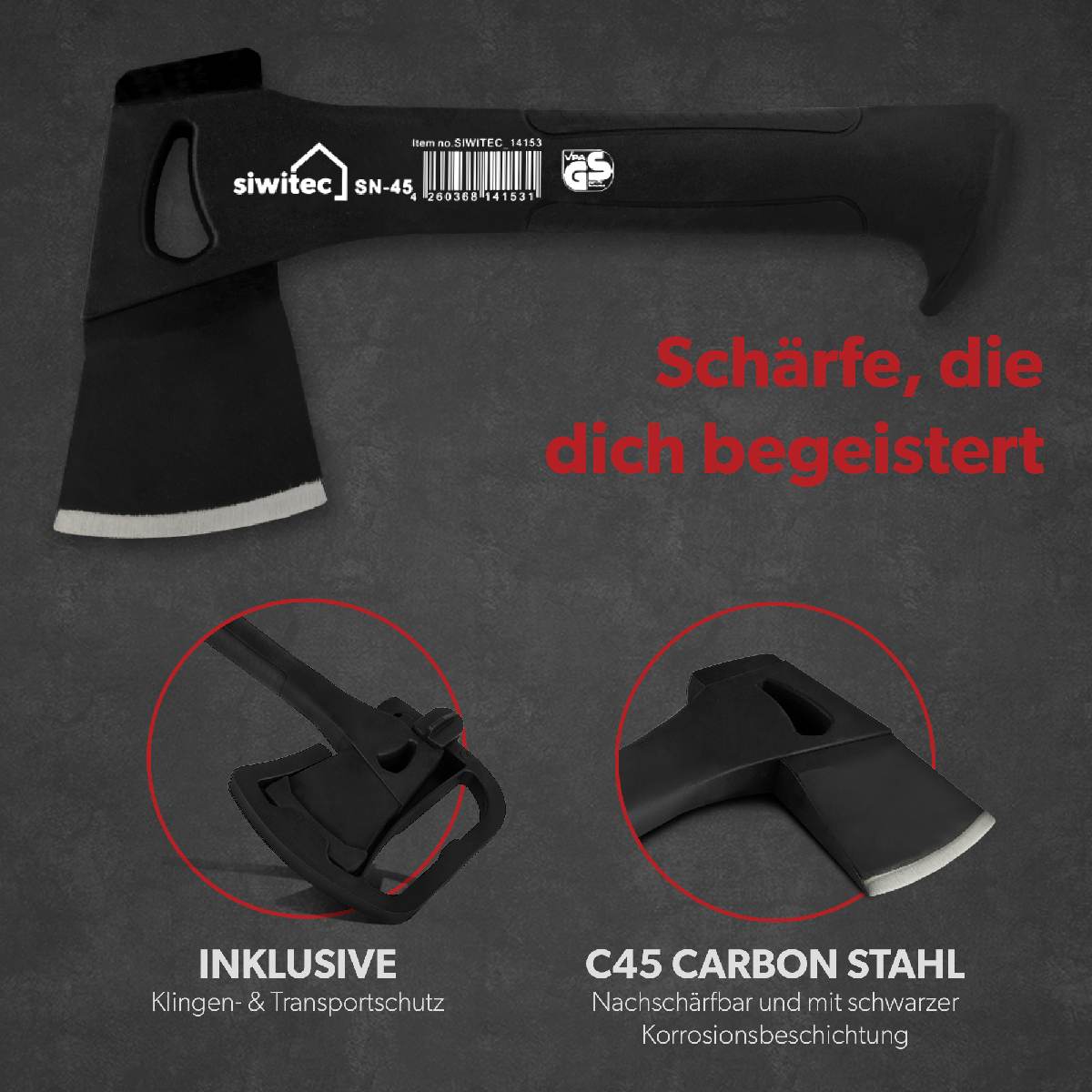 siwitec Nylonaxt SN-45, 450 Gramm Kopfgewicht inkl. Schnittschutz Produktabbildung 4