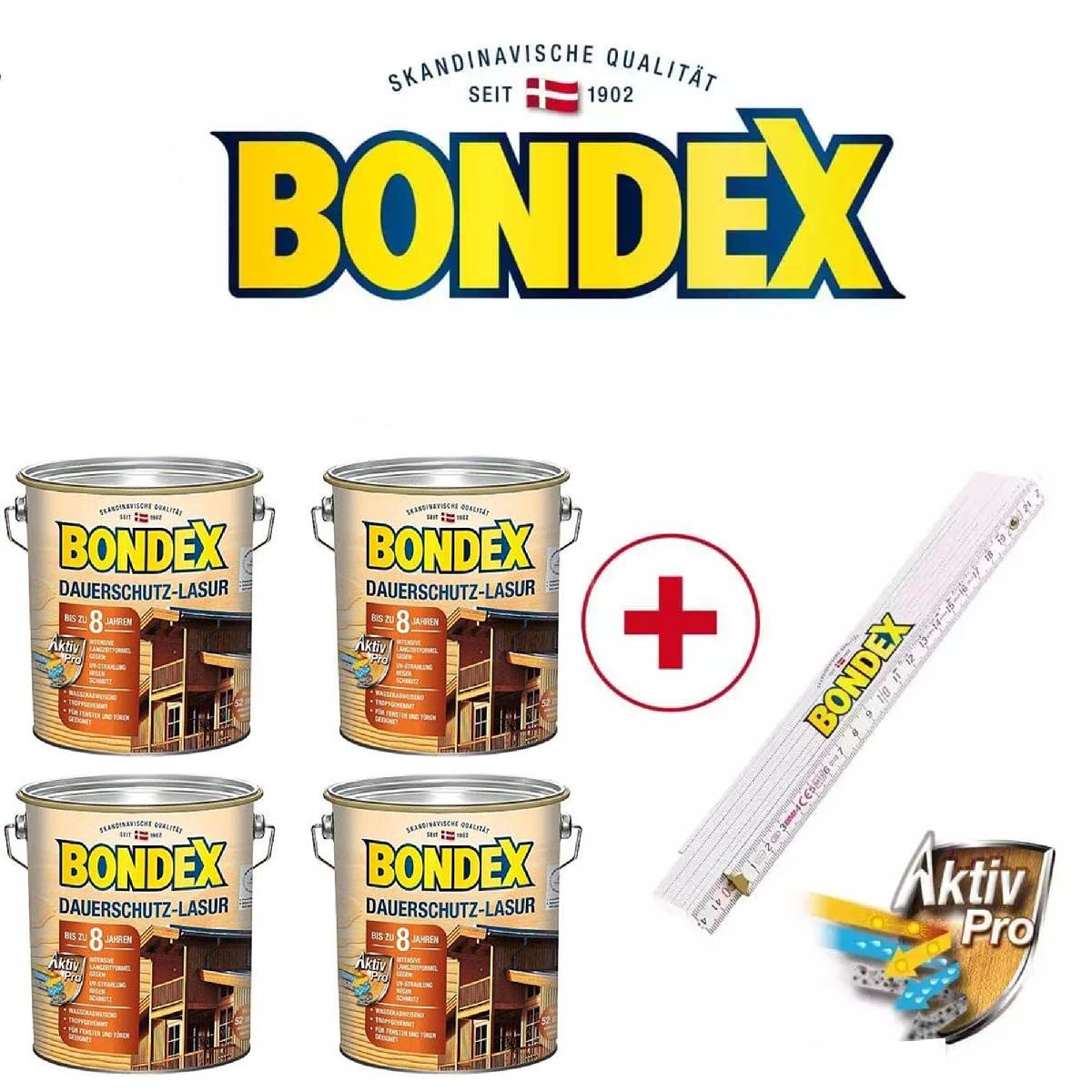 BONDEX BigPack Dauerschutz Lasur + Zollstock, Außen Holzfarbe, Wetterschutz, 10 l, Eiche Produktabbildung