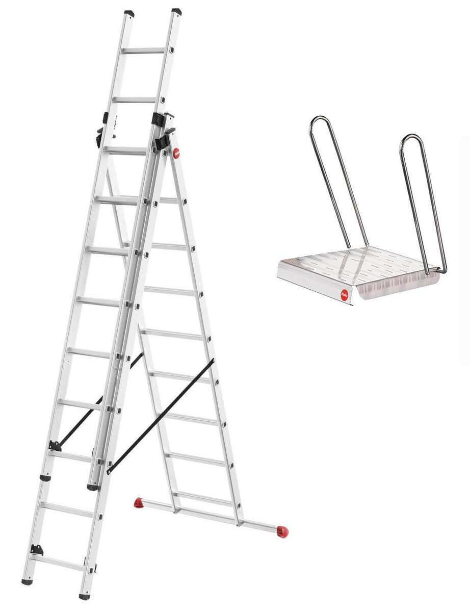 Hailo 2A-Ware HobbyStep 3-in-1-Alu-Kombileiter + gratis Einhängetritt, flexible Leiter 3x9 Sprossen Produktabbildung 3