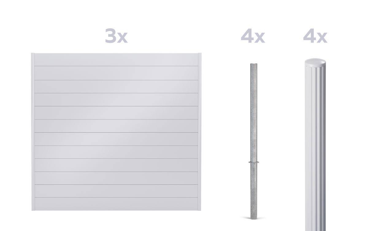 Alberts Sichtschutz Palitio Set, weißalu 9006, Zaun zum Einbetonieren, Länge 6,00 m, Höhe 1,8 m