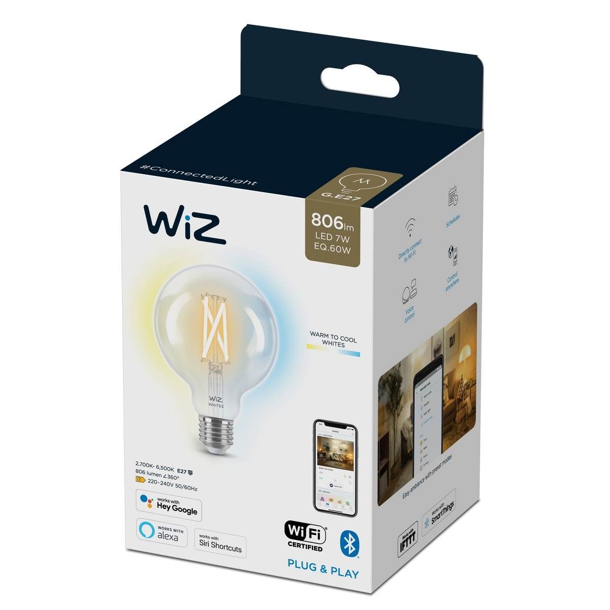 B-Ware WiZ E27 G95 Klare Filament-Leuchte Globe-Form Tunable White dimmbar via App 806 lm Produktabbildung 2