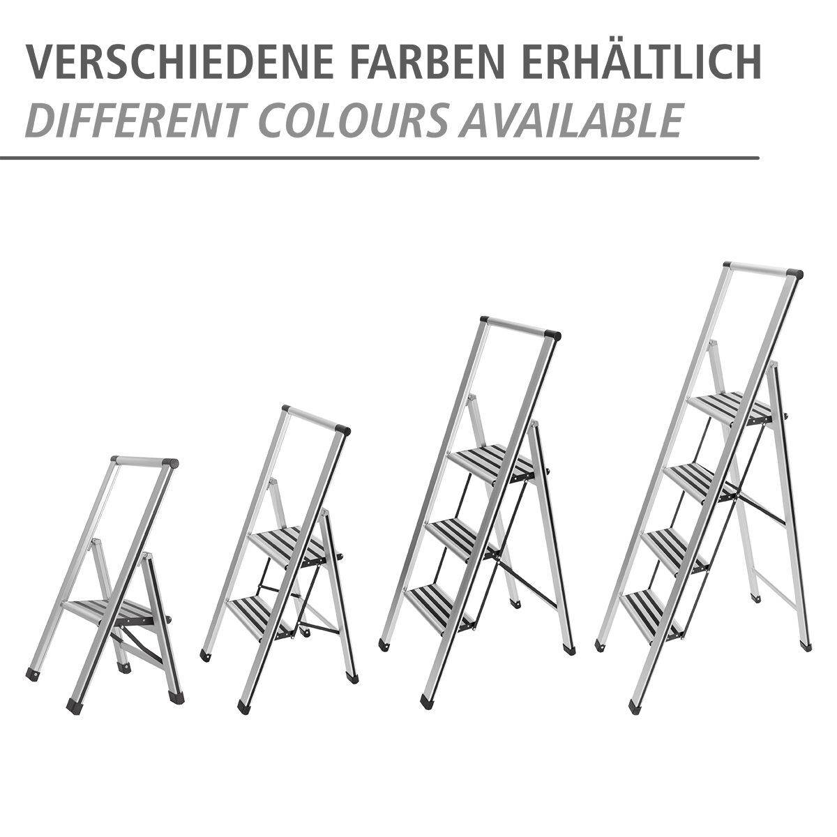 WENKO Alu-Design Klapptrittleiter 4-stufig, rutschfeste Haushaltsleiter, Sicherheitsleiter, Farbwahl Produktabbildung 7