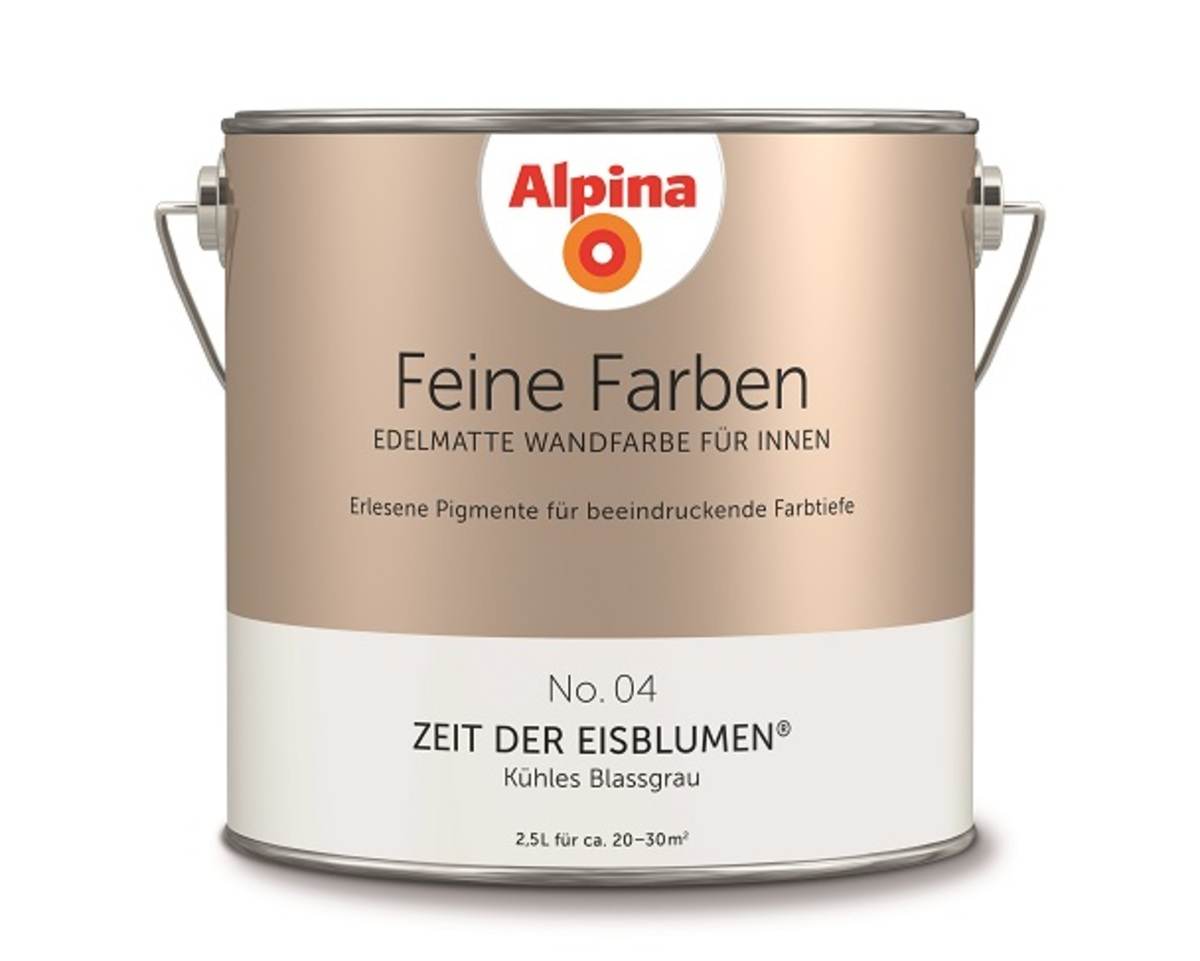 Alpina Feine Farben, Edelmatte Wandfarbe für Innen, 2,5 l Dose, Zeit der Eisblumen-Blassgrau Alpina Feine Farben, Edelmatte Wandfarbe für Innen, 2,5 l Dose, Zeit der Eisblumen-Blassgrau
