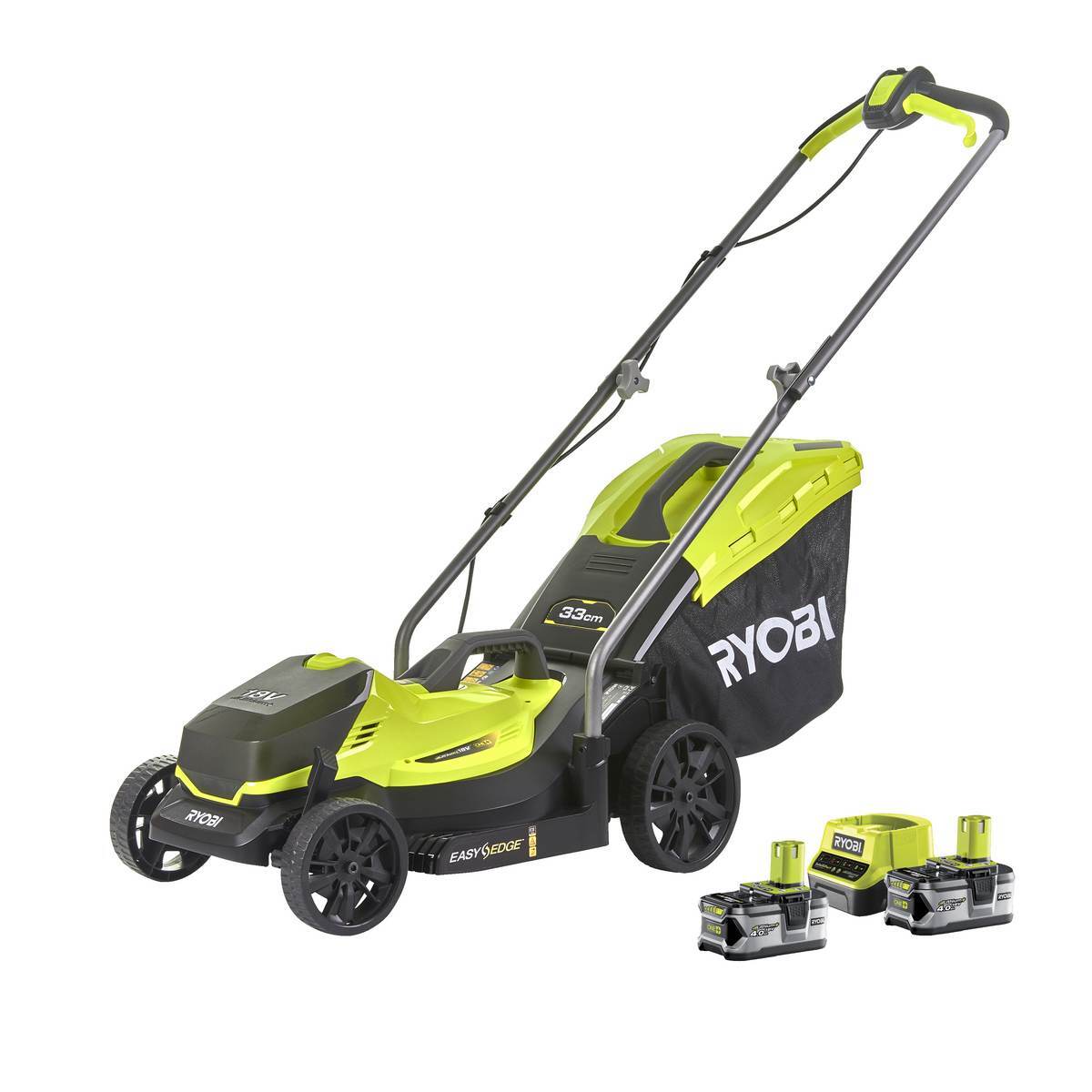 RYOBI Akku-Rasenmäher ONE+ 18 V, 33 cm Schnittbreite, inkl 2x4,0 Ah Akku & Ladegerät