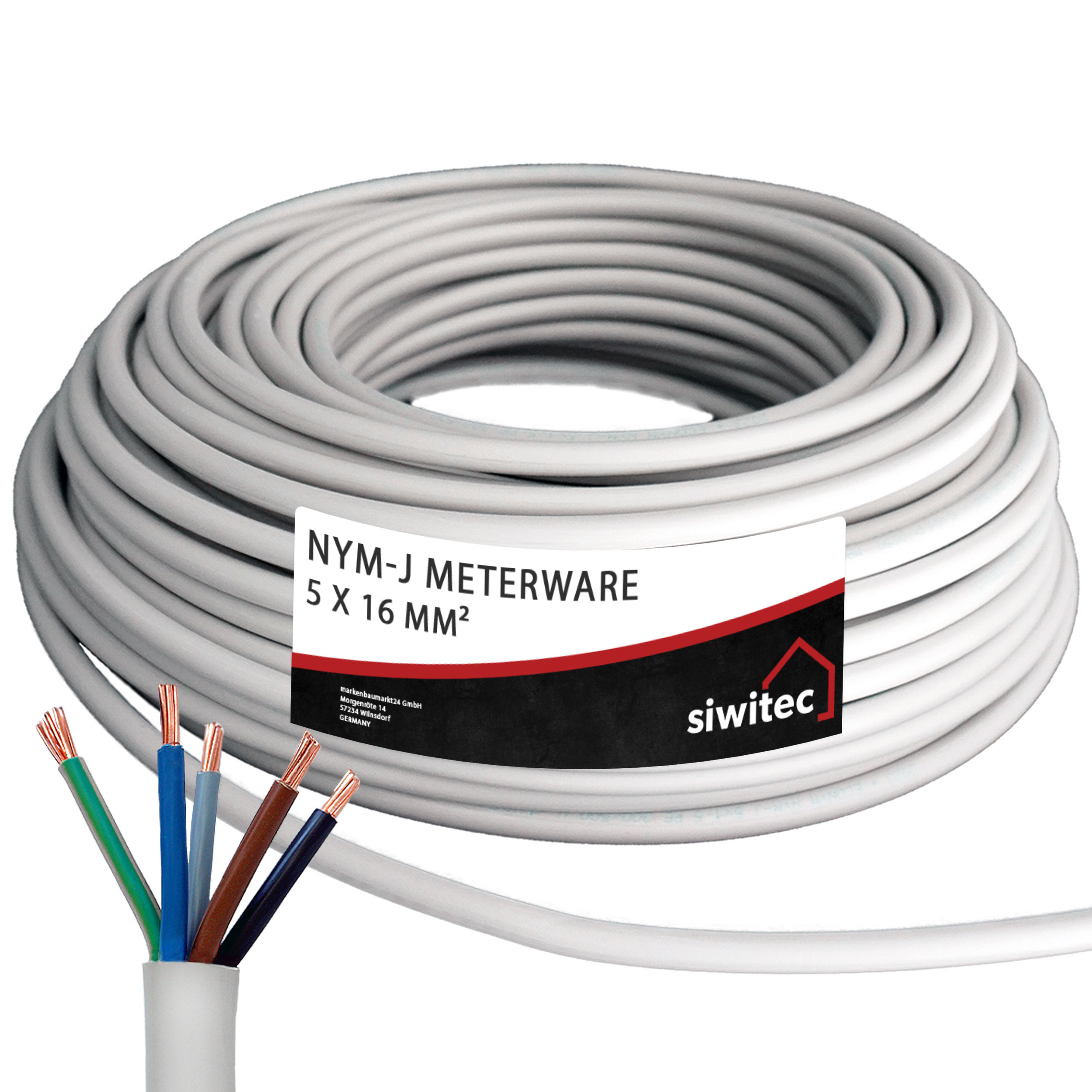 siwitec NYM-Kabel, NYM-J 5x16 mm², Stromkabel, Installationskabel, Feuchtraumkabel, Mantelleitung Produktabbildung